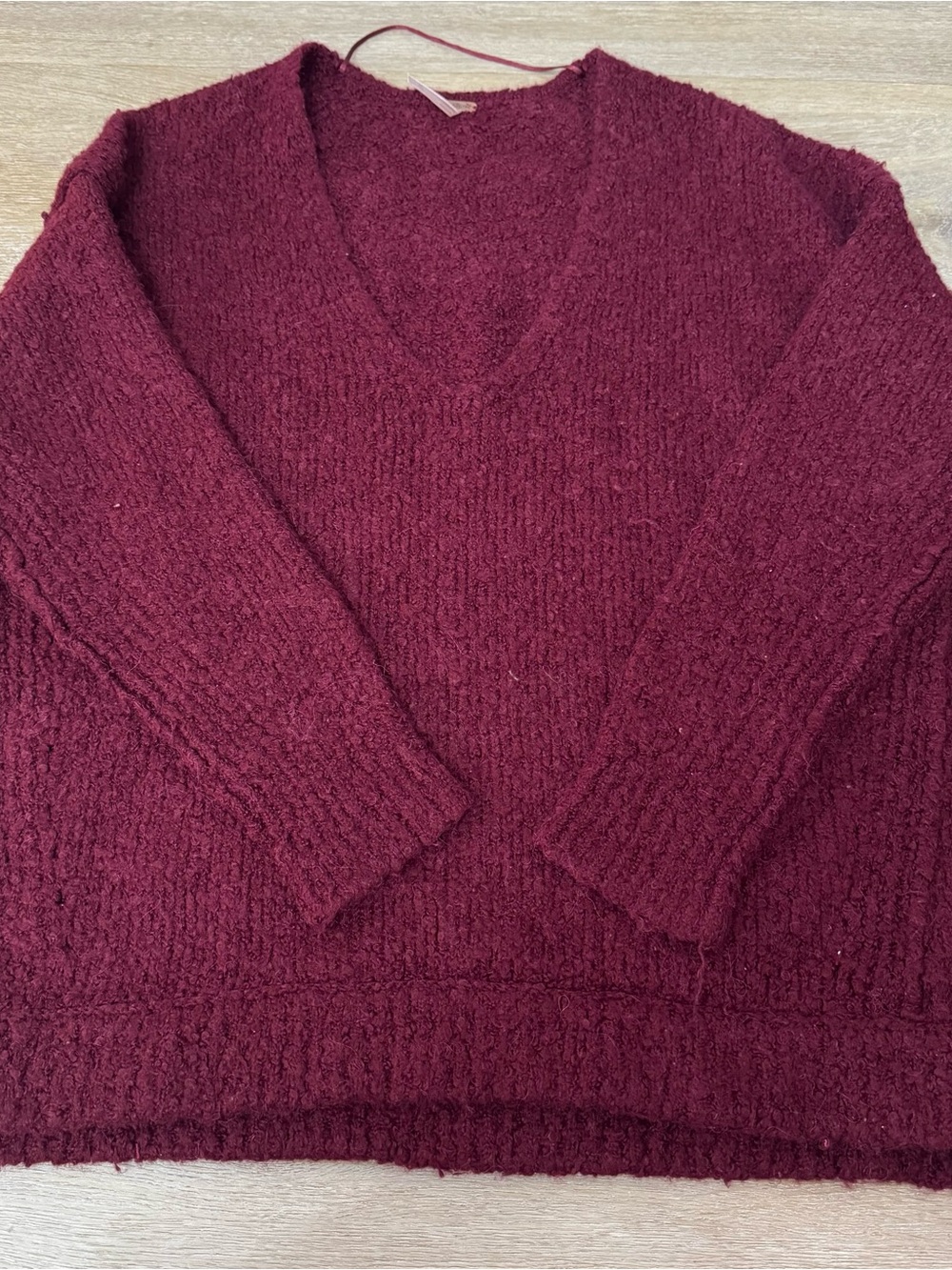 Free People V-Neck Knit Sweater - Burgundy
